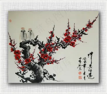 青石国画梅花图片 青石国画梅花图片