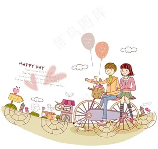 骑自行车的情侣图片