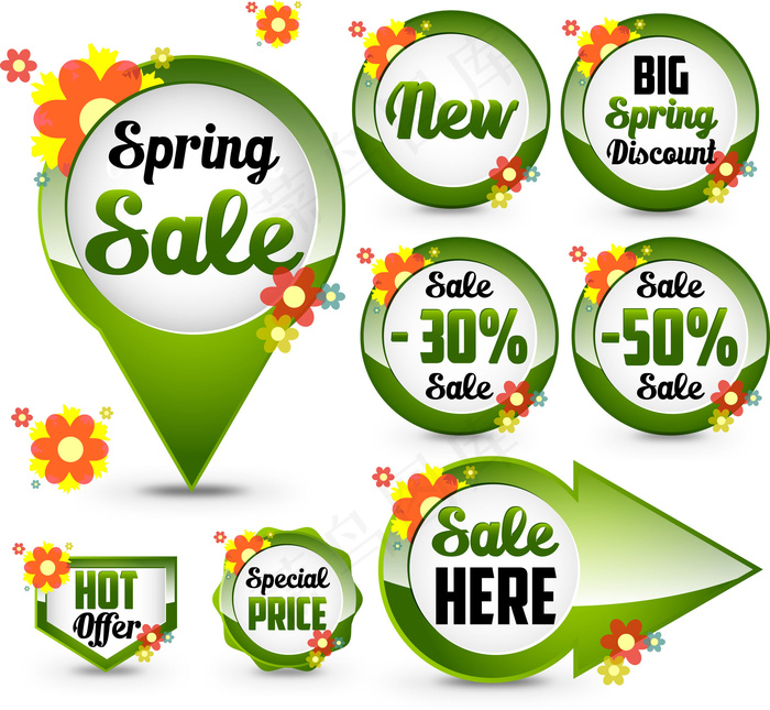创造性的春季销售图标标签矢量素材0...