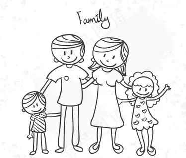手绘爸爸妈妈女儿儿子 幸福一家