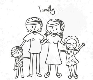 手绘爸爸妈妈女儿儿子 幸福一家