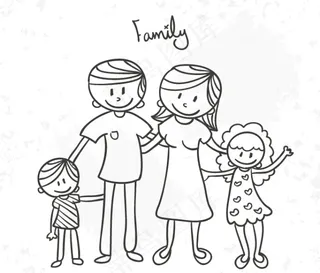 手绘爸爸妈妈女儿儿子 幸福一家