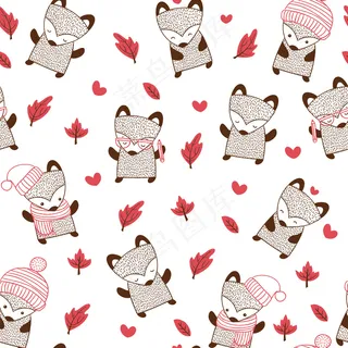 卡通可爱北欧童话梦幻儿童动物无缝平铺背景头像印刷矢量图片素材