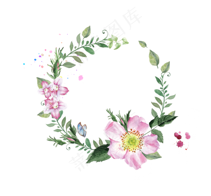 森系小清新水彩手绘绿叶花环森系小清新水彩手绘绿叶花环