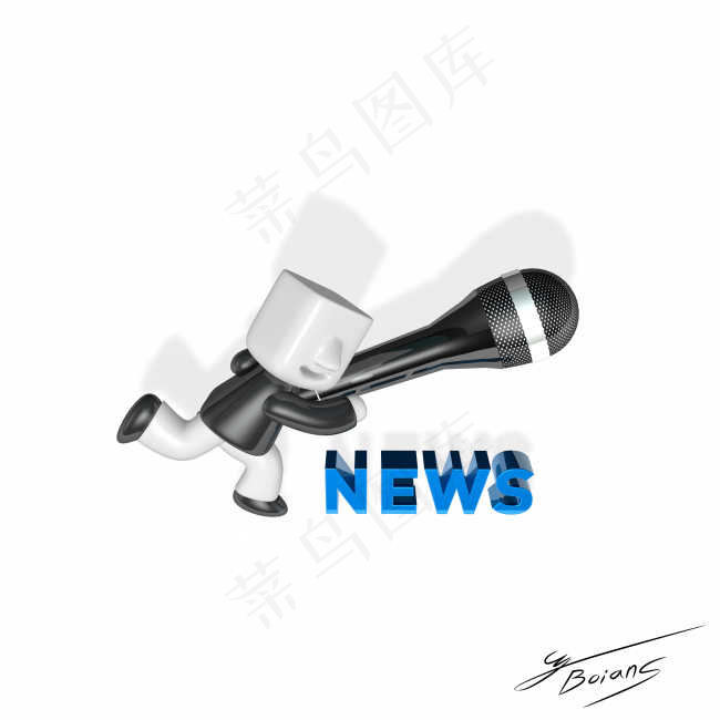 拿着黑色话筒的3d小人