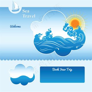 蓝色祥云旅游背景设计图片
