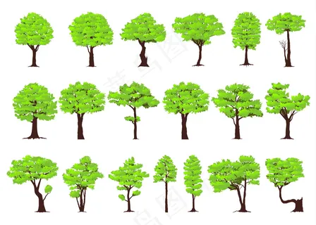 手绘卡通树木森林小树