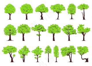 手绘卡通树木森林小树