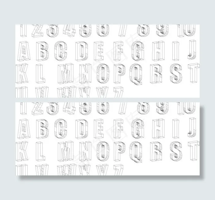 26字母数字3D线稿矢量效果图ai矢量模版下载