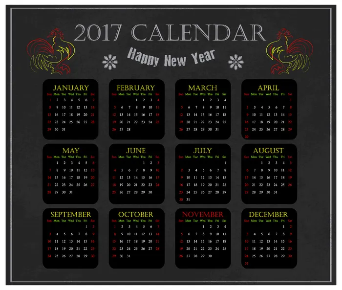 精美2017鸡年日历设计ai矢量模版下载