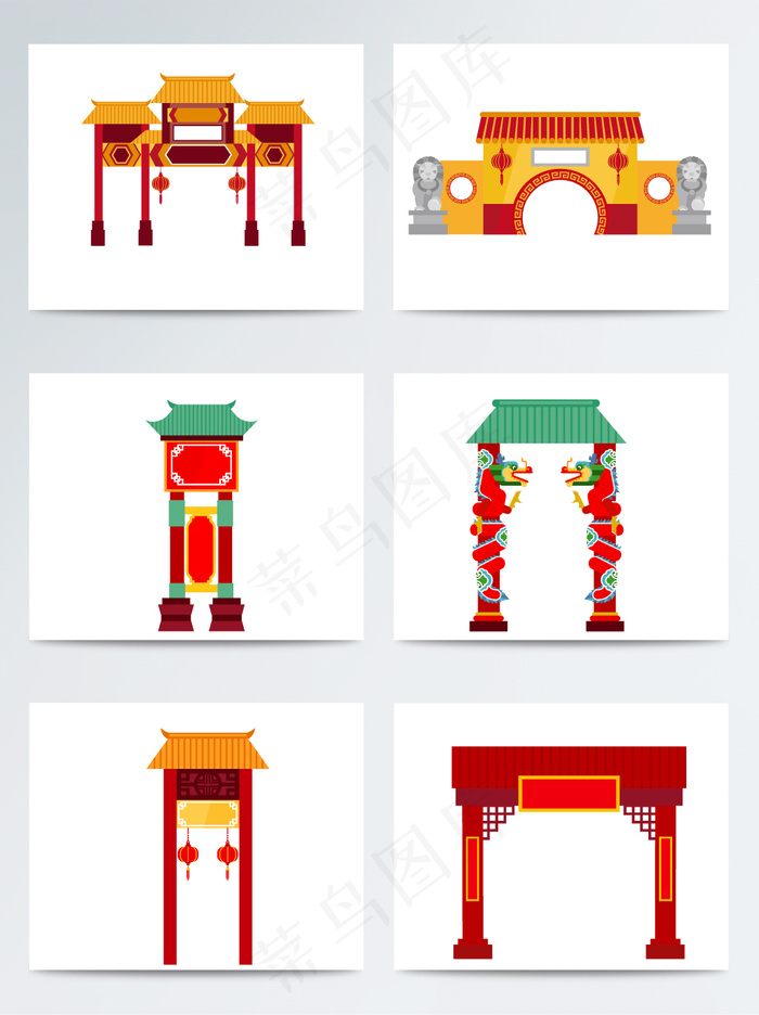 扁平化传统矢量门楼ai矢量模版下载