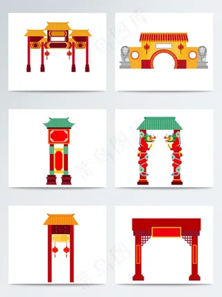 扁平化传统矢量门楼