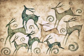 发财鹿 装饰画 油画