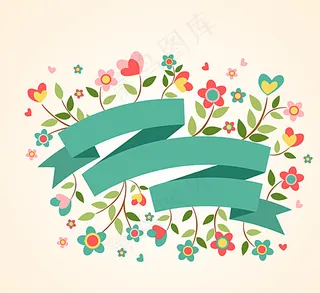 花朵纸质丝带标签矢量树叶图片