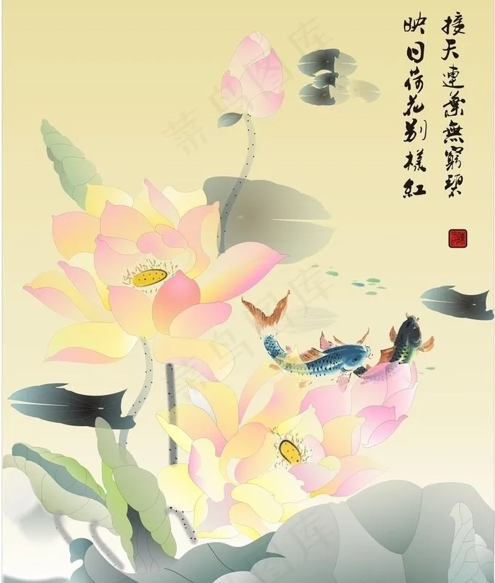 水墨荷花图片cdr矢量模版下载