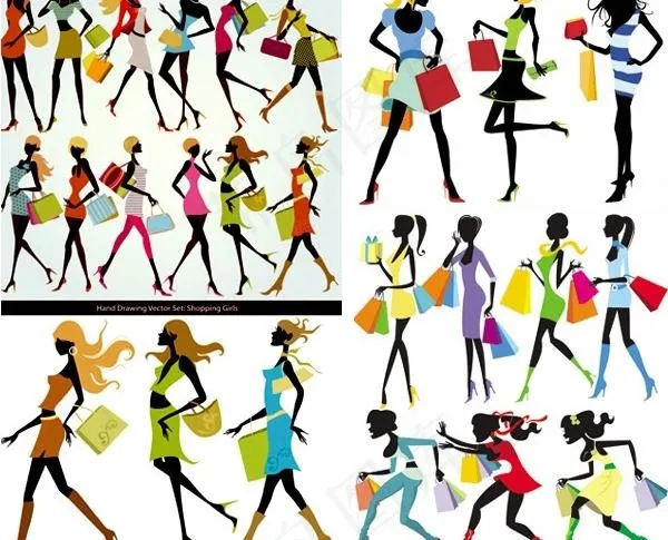 时尚购物女孩矢量素材eps,ai矢量模版下载