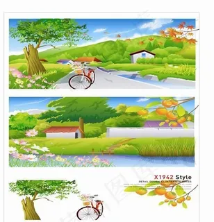 韩国秋天风景矢量素材