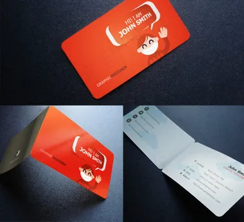 对折红色卡通名片