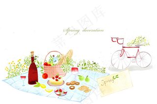 韩国手绘野餐插画场景PSD分