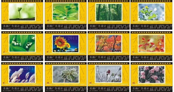 2011新年花草植物台历矢量图