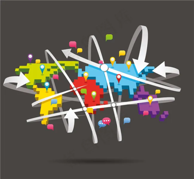 立体世界地图和箭头eps,ai矢量模版下载