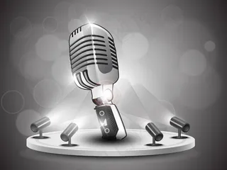闪亮的老式麦克风提示站横幅或模板的...