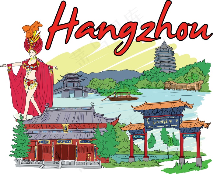 矢量杭州涂鸦