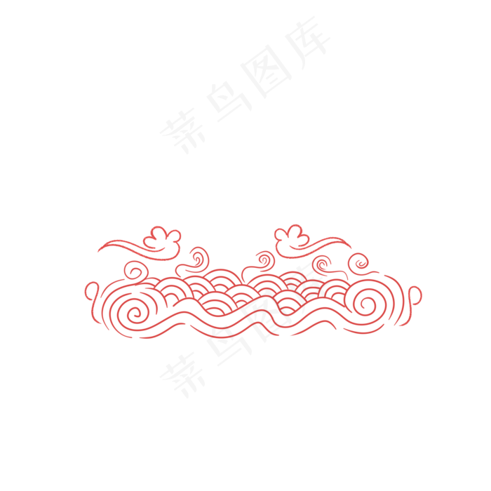 中国风红色线条波浪祥云,免抠元素(2000*2000px 300 dpi )psd模版下载