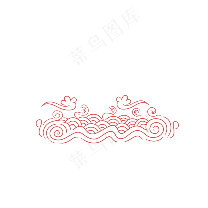 中国风红色线条波浪祥云,免抠元素(2000*2000px 300 dpi )psd模版下载