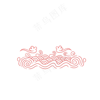 中国风红色线条波浪祥云,免抠元素