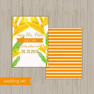 黄色植物花朵婚礼请贴矢量素材