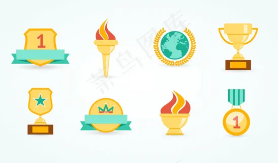 金色奖杯与奖牌图标矢量素材