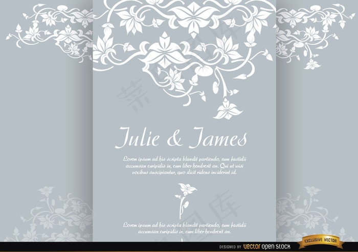 花的婚礼请柬矢量背景海报图