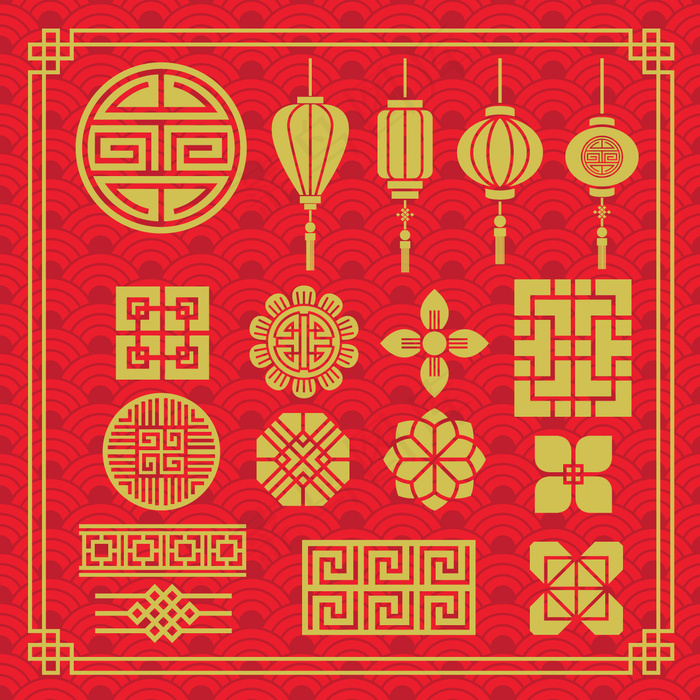中国古典古代传统灯笼边框分层eps,ai矢量模版下载