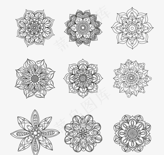 9款手绘花纹矢量素材eps,ai矢量模版下载
