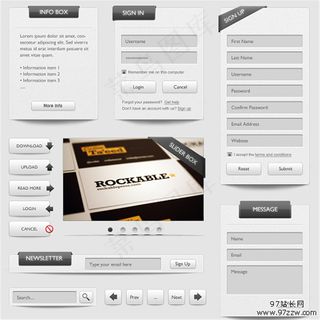 网页各种登录框和按钮PSD素材