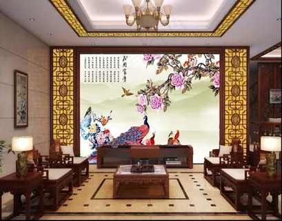 花开富贵中式背景墙 花开富贵中式背景墙
