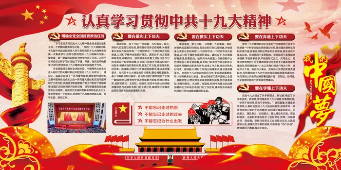 学习十九大精神开启新征程展板(7087X3543(DPI:150))psd模版下载