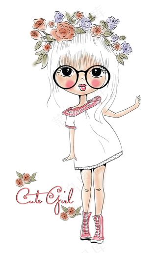 手绘日韩系女孩插画矢量素材精选50...