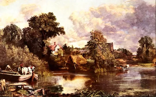 小河小船欧式风景画挂画壁画墙画绘画...