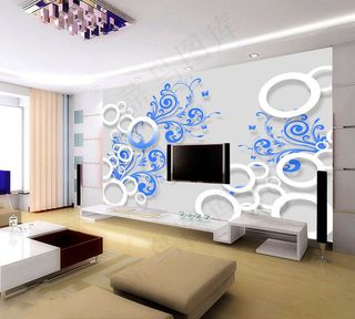 蓝色魅惑电视背景墙素PSD分层素材