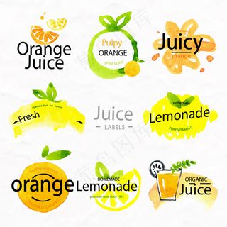 创意水彩橙子柠檬矢量标签含psd
