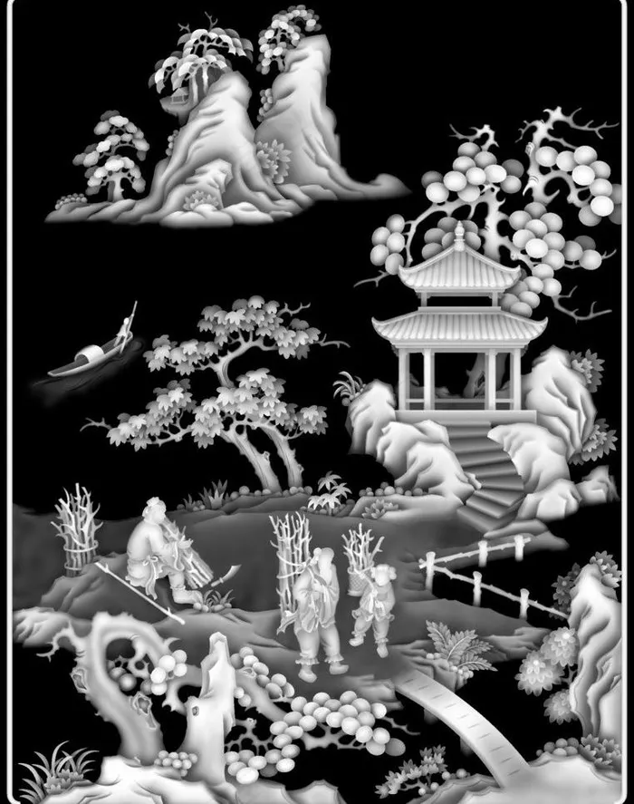 山水人物 灰度图图片