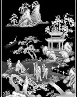 山水人物 灰度图图片