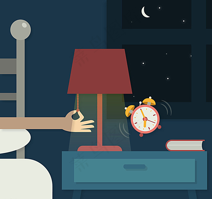 夜间闹钟插画图片