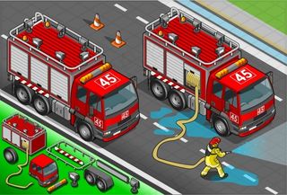 红色消防车等距交通工具矢量