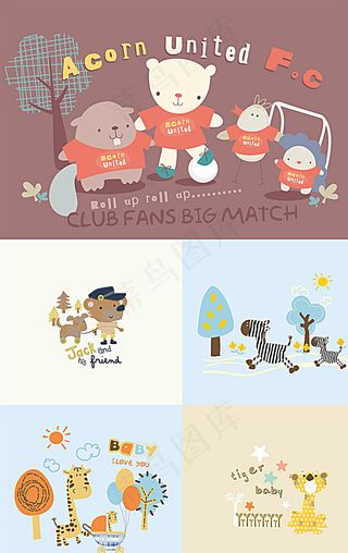 卡通动物插画矢量素材图片