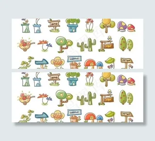 韩国风格的卡通植物线矢量元素