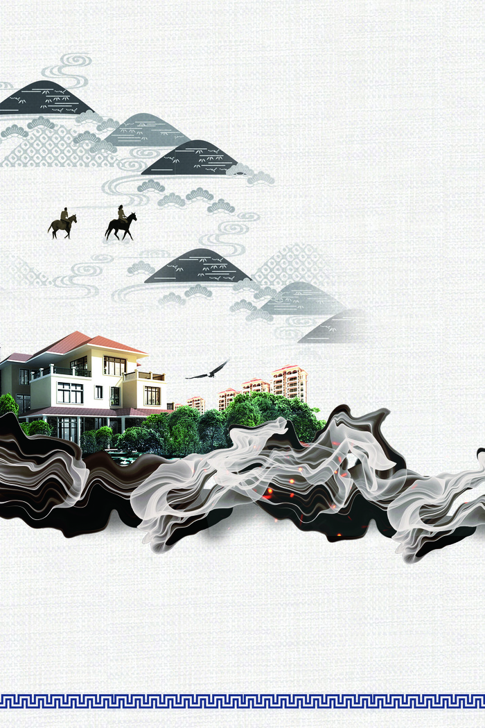 中式地产中国风盛大开盘海报背景