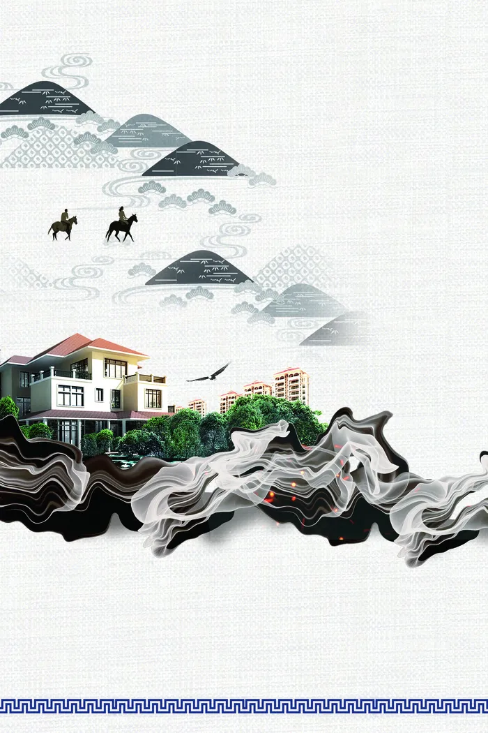 中式地产中国风盛大开盘海报背景psd模版下载